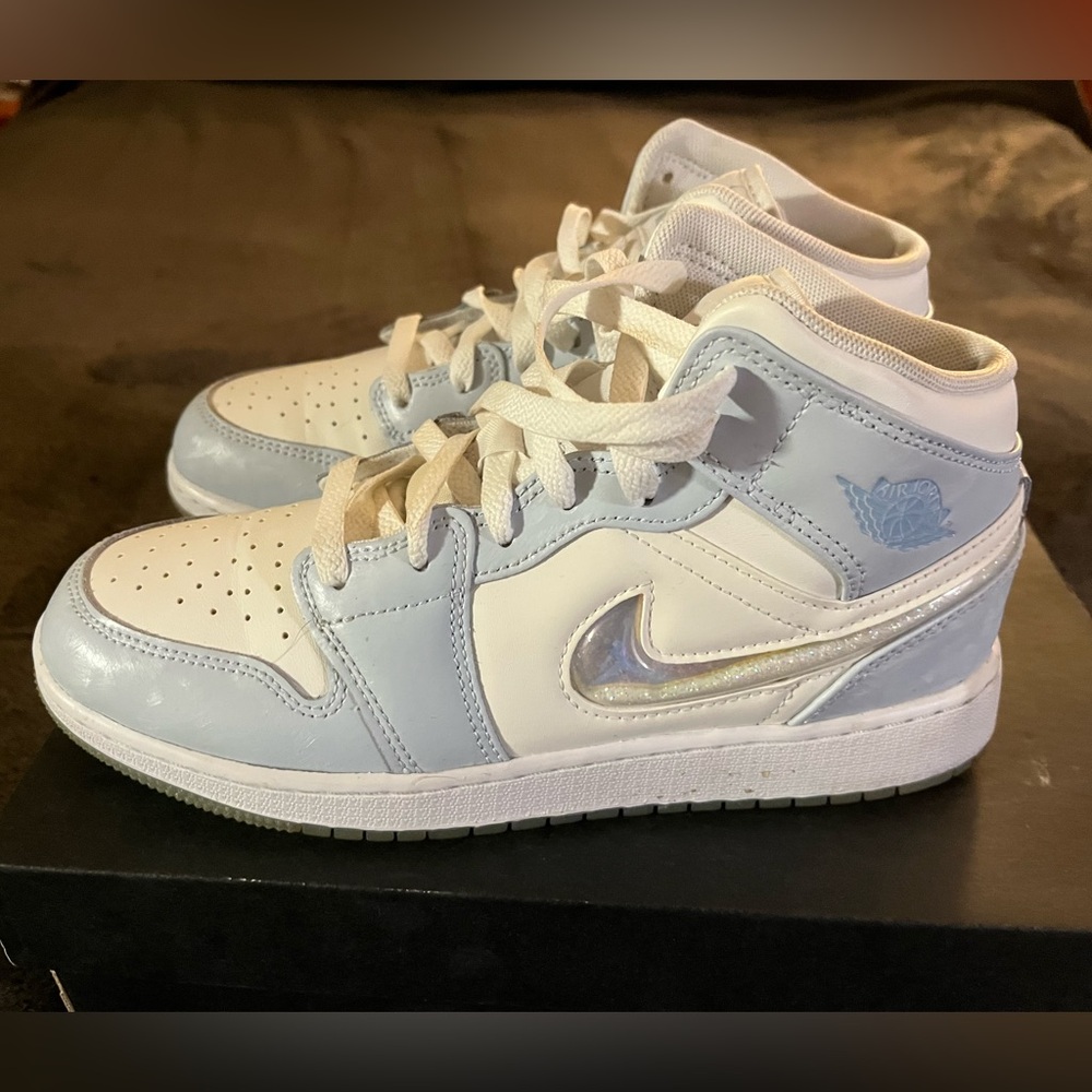 Jordan High-Top Sneakers in White and Light Blue